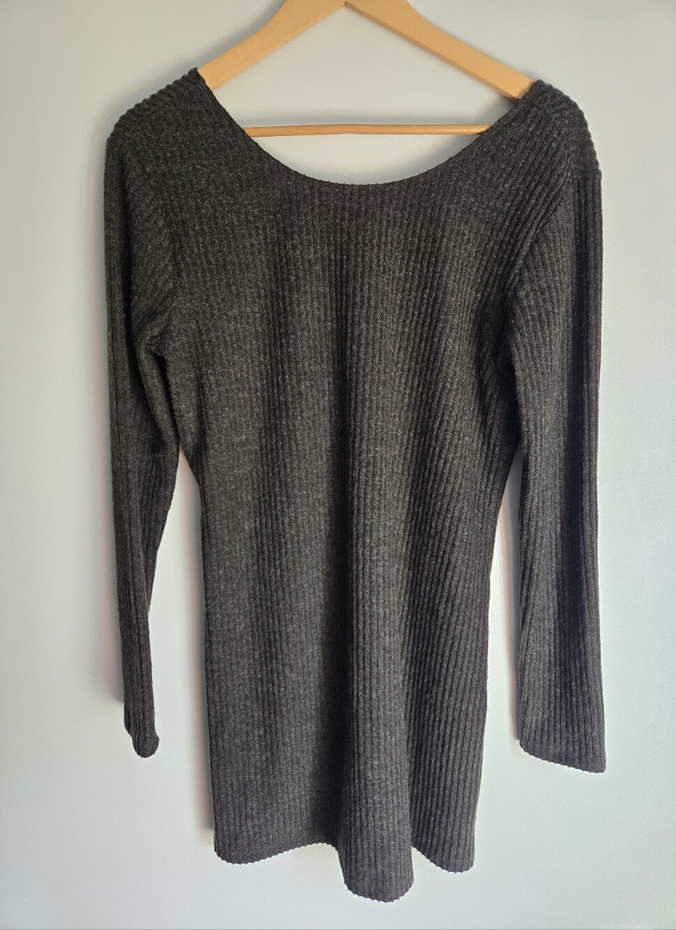 New GENTLE FAWM Ribbed Long-Sleeve Women's Sweater Dress - Charcoal